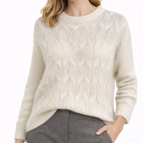 Soft Surroundings Sweaters - Soft Surroundings Large Sparkle Cable Knit Ivory Sweater Cozy Crewneck